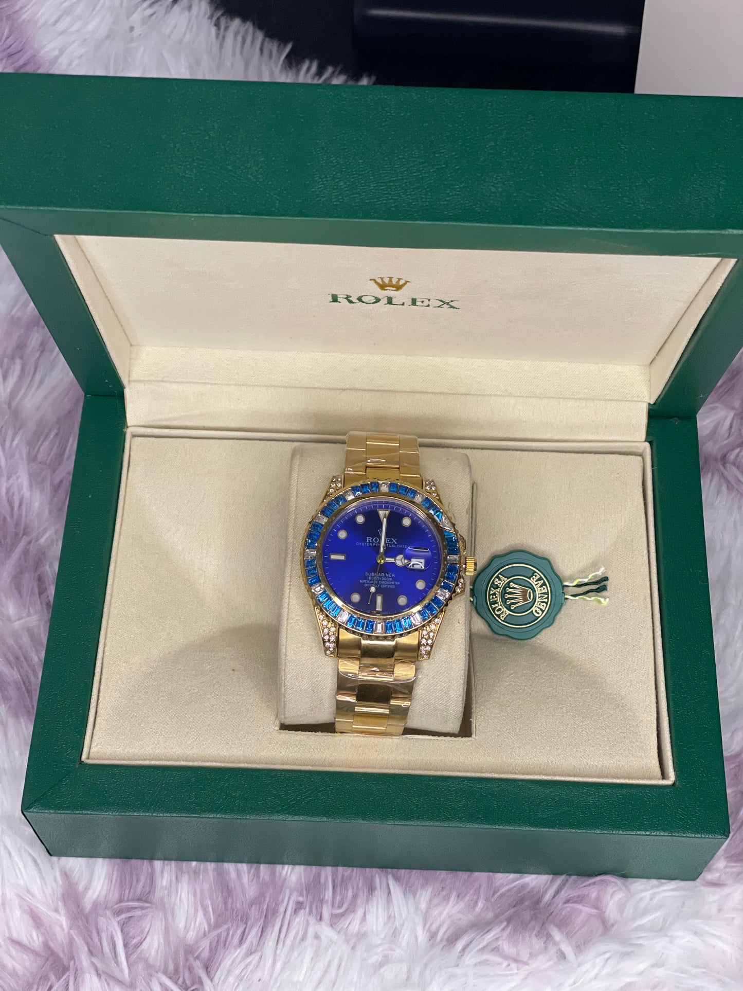 Champagne Dial Luxury Watch with Gold Strap and Rolex Box