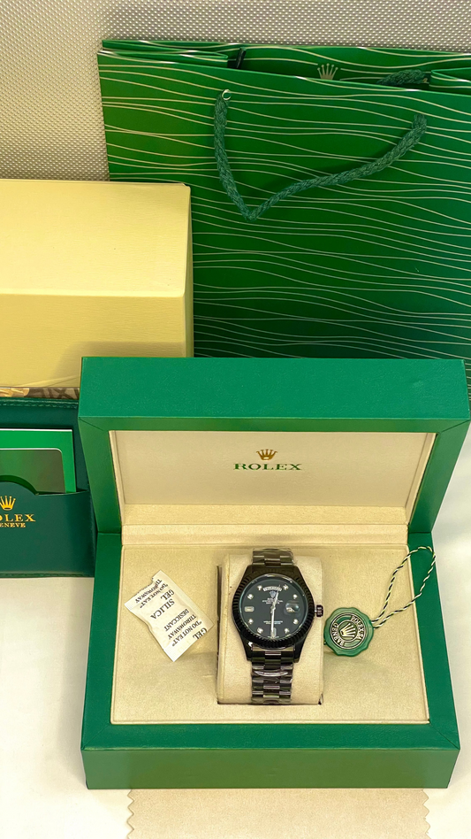 Premium Black Luxury Watch – 43mm, Mechanical Chronograph + Original Rolex Box