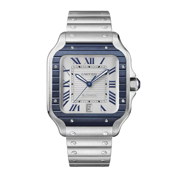 Cartier Santos de Cartier – Automatic (Large), Steel with Blue Bezel