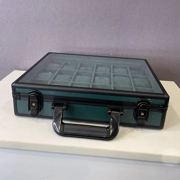 18 Slots Watch Organizer Box Dark Green High Materials Top Glass Window
