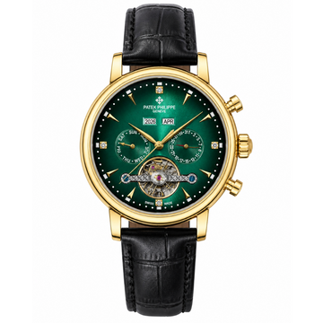 Luxury Green Dial Automatic Skeleton Watch – Premium Leather Strap (Gold Case)