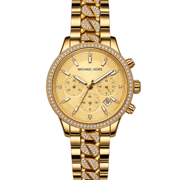 Gold Crystal Chronograph Ladies Watch
