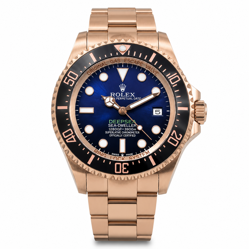 Luxury Deepsea Style Rose Gold Watch – Blue Dial Stainless Steel Strap