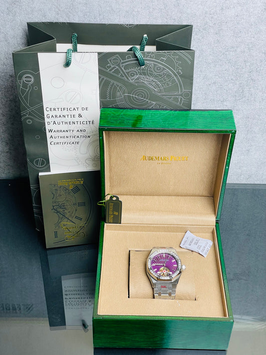 Royal Oak Selfwinding Flying Tourbillon with a "Plum" (Purple) Dial and a Baguette Diamond-set Bezel