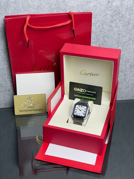 Cartier Santos de Cartier – Automatic (Large), Steel with Blue Bezel