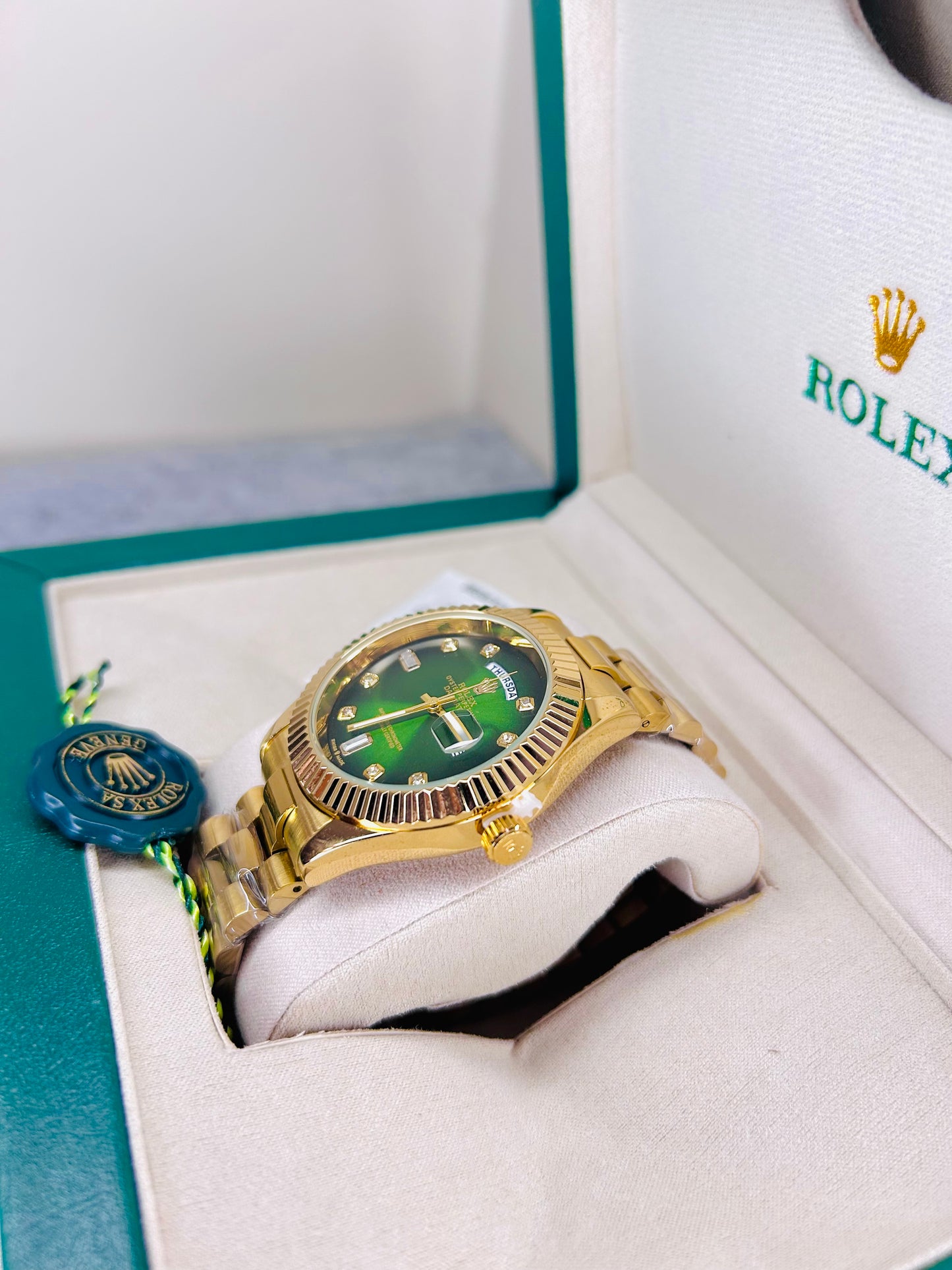 Green Dial Luxury Watch with Original Rolex Box
