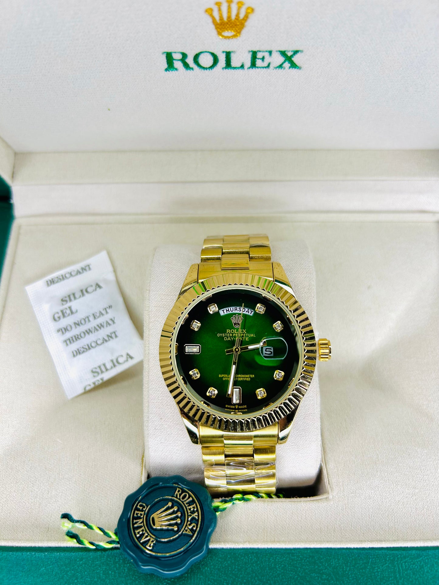 Green Dial Luxury Watch with Original Rolex Box