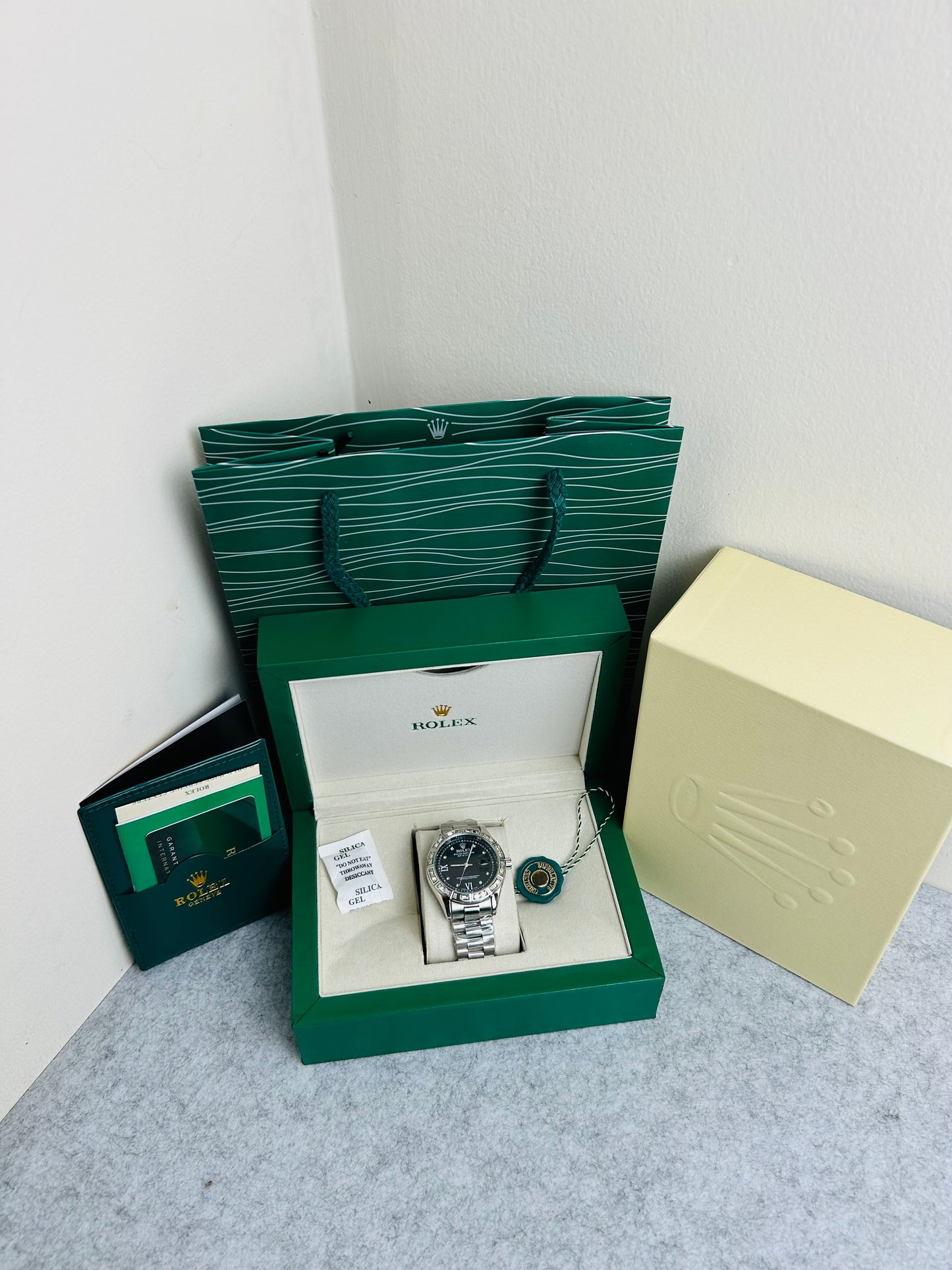 Gold Color Luxury Watch with Stone Dial & Original Box