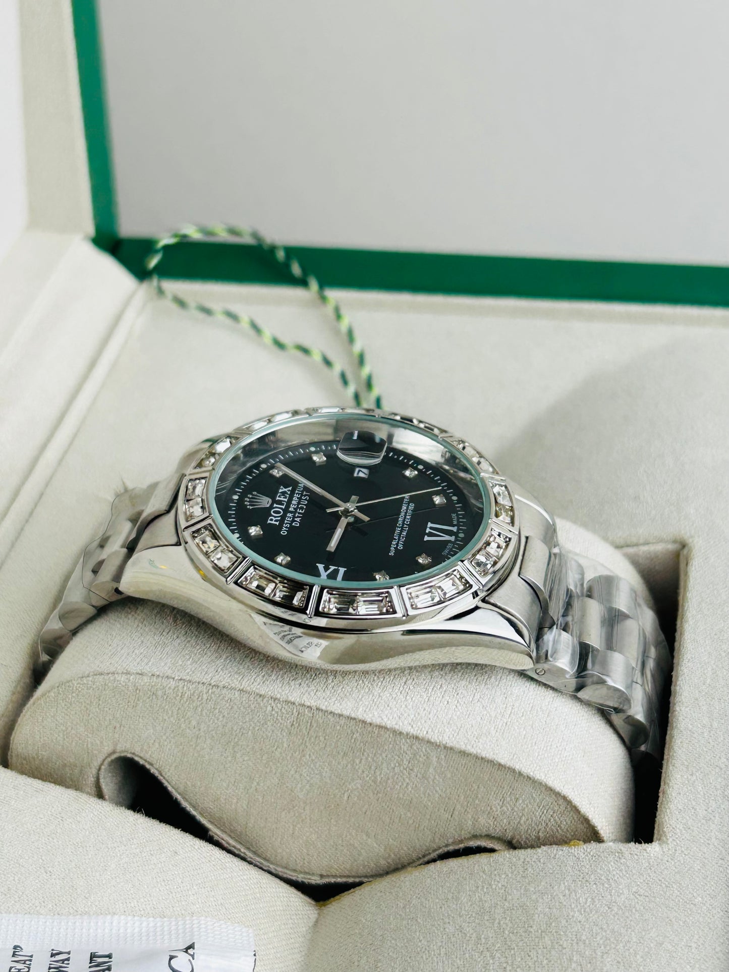 Gold Color Luxury Watch with Stone Dial & Original Box