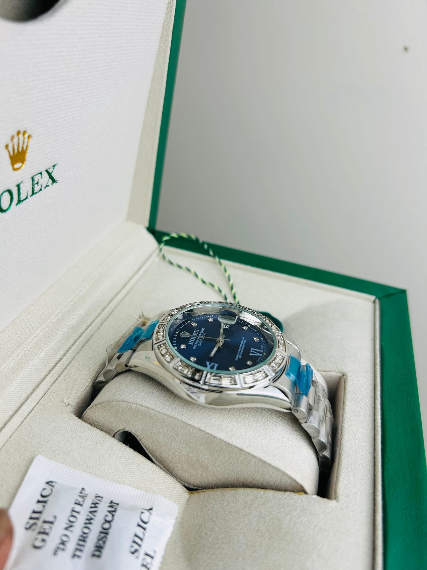 Gold Color Luxury Watch with Stone Dial & Original Box