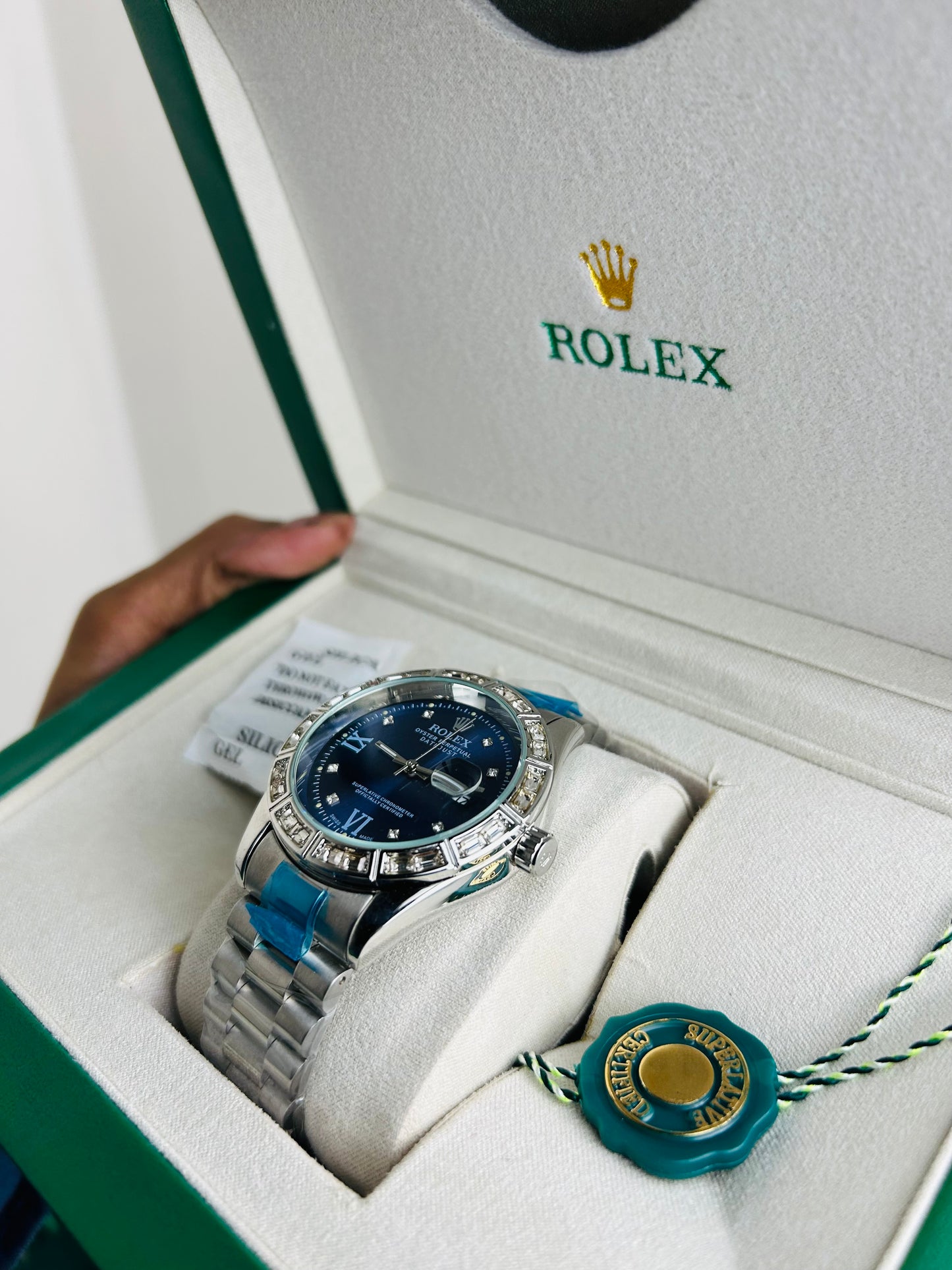 Gold Color Luxury Watch with Stone Dial & Original Box