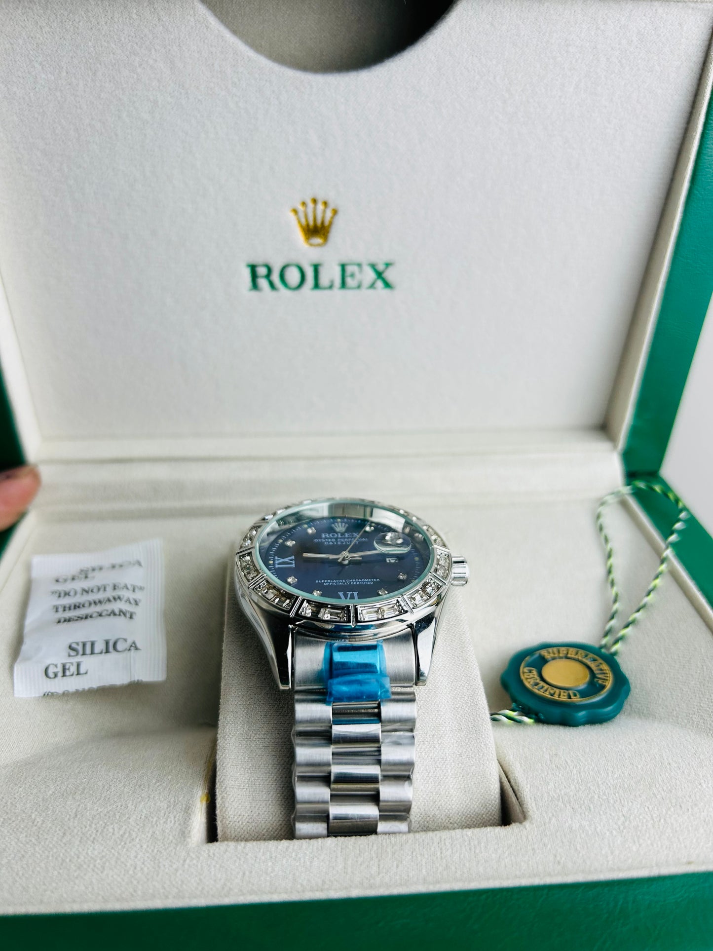 Gold Color Luxury Watch with Stone Dial & Original Box