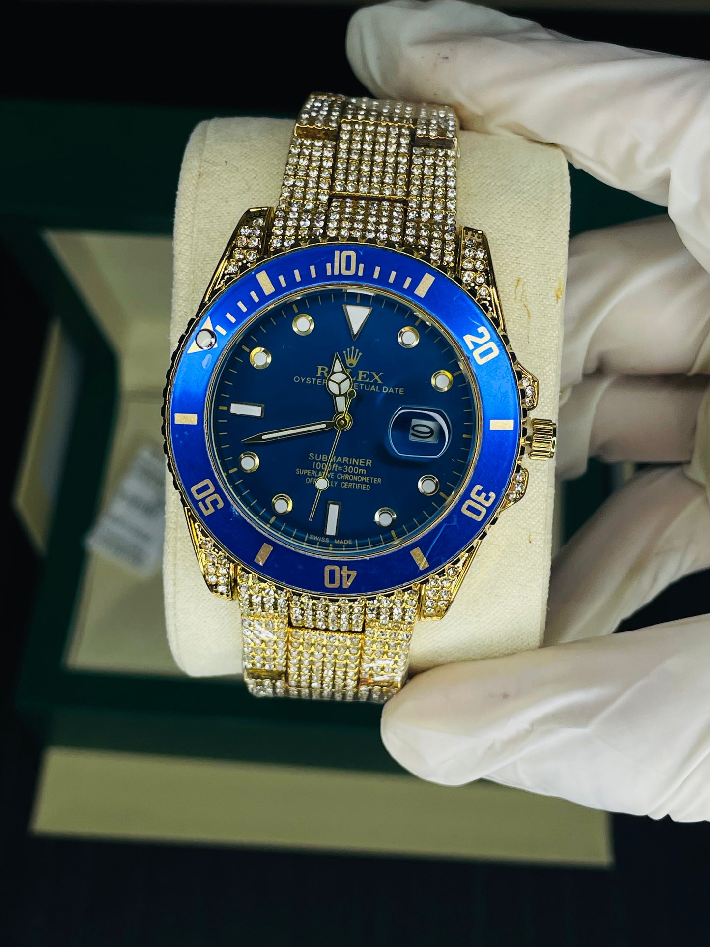 Rose Gold Mesh Strap Luxury Watch with Rolex Box