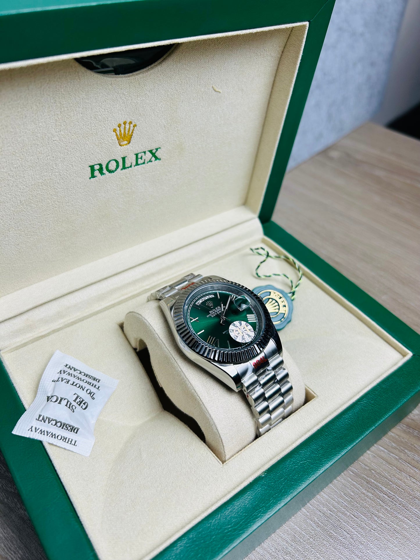 Europe Grade Olive Dial Silver Chain Automatic Watch