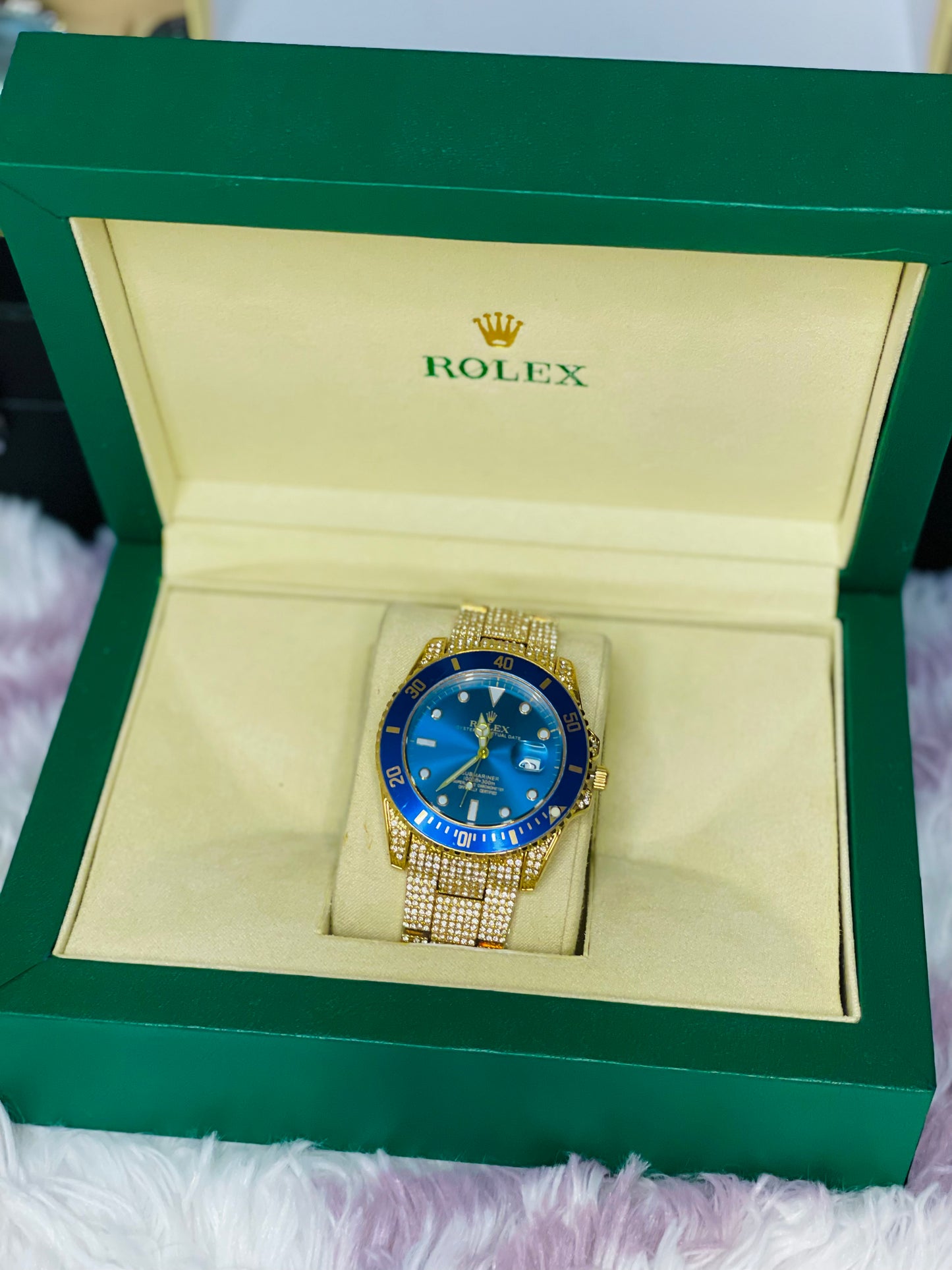 Rose Gold Mesh Strap Luxury Watch with Rolex Box