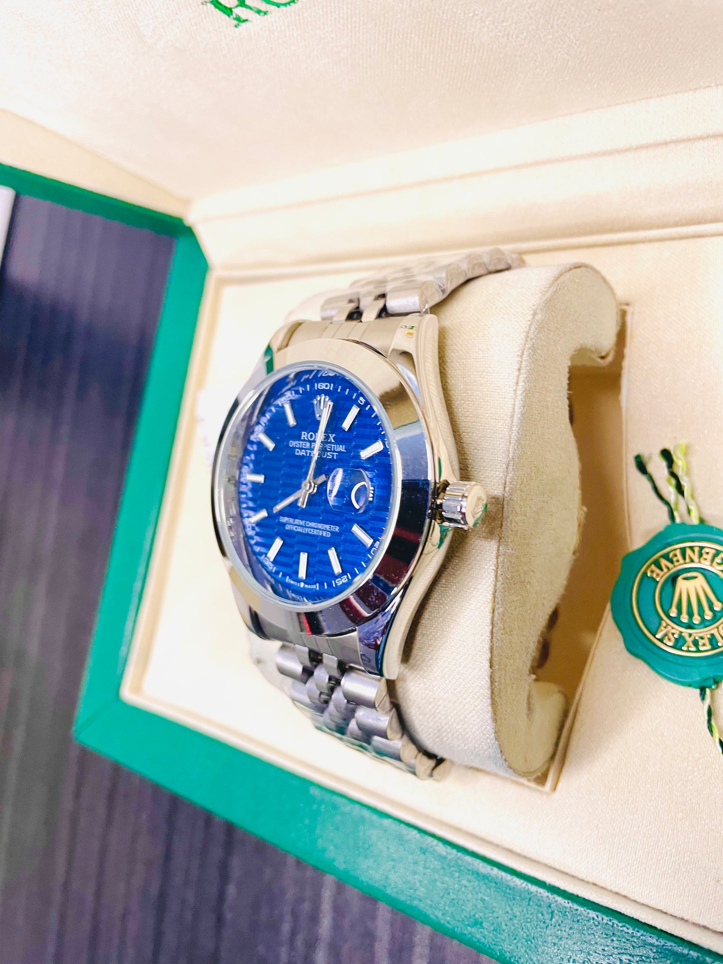 Elegant Silver Tone Watch + Box