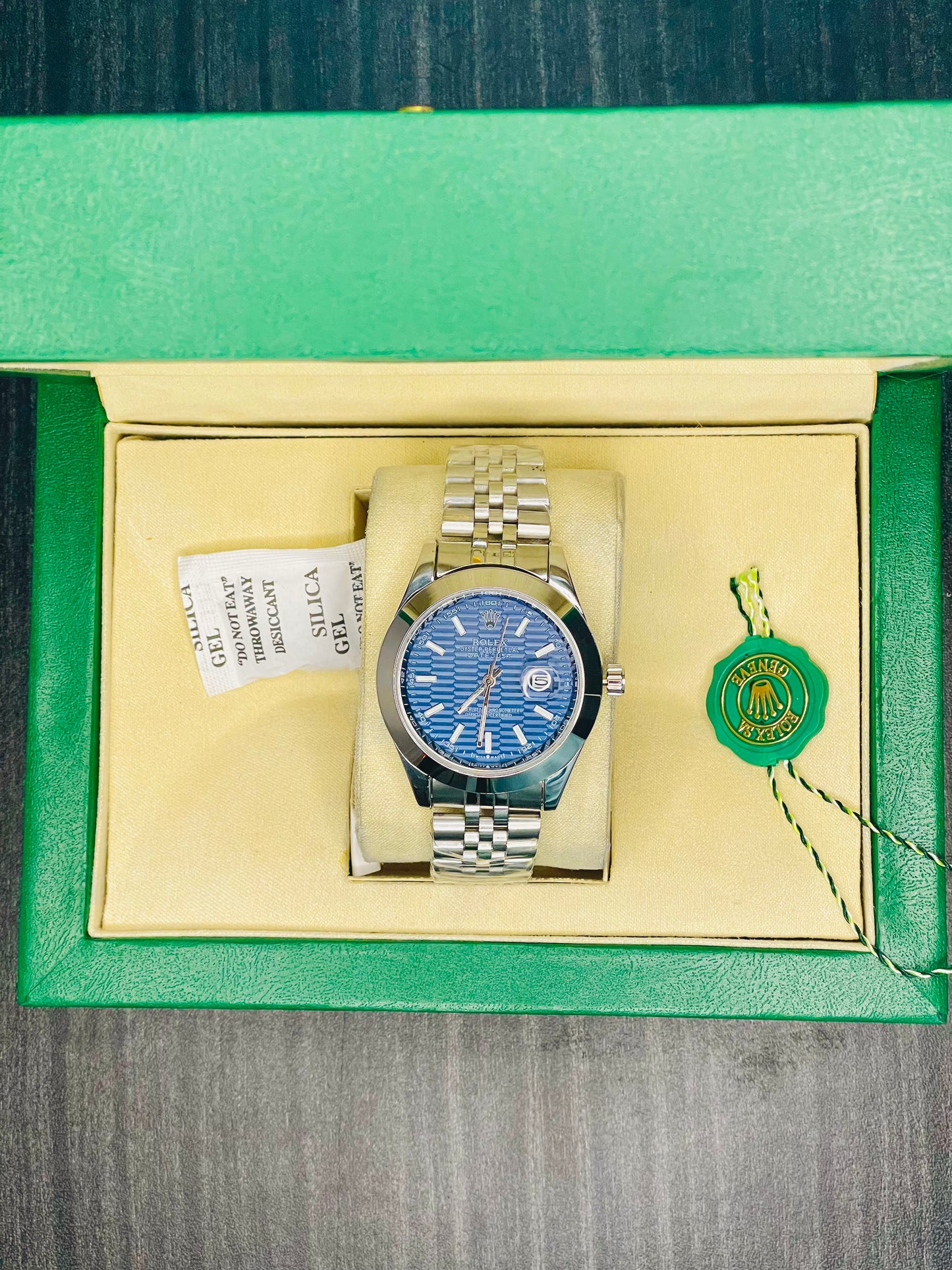 Elegant Silver Tone Watch + Box