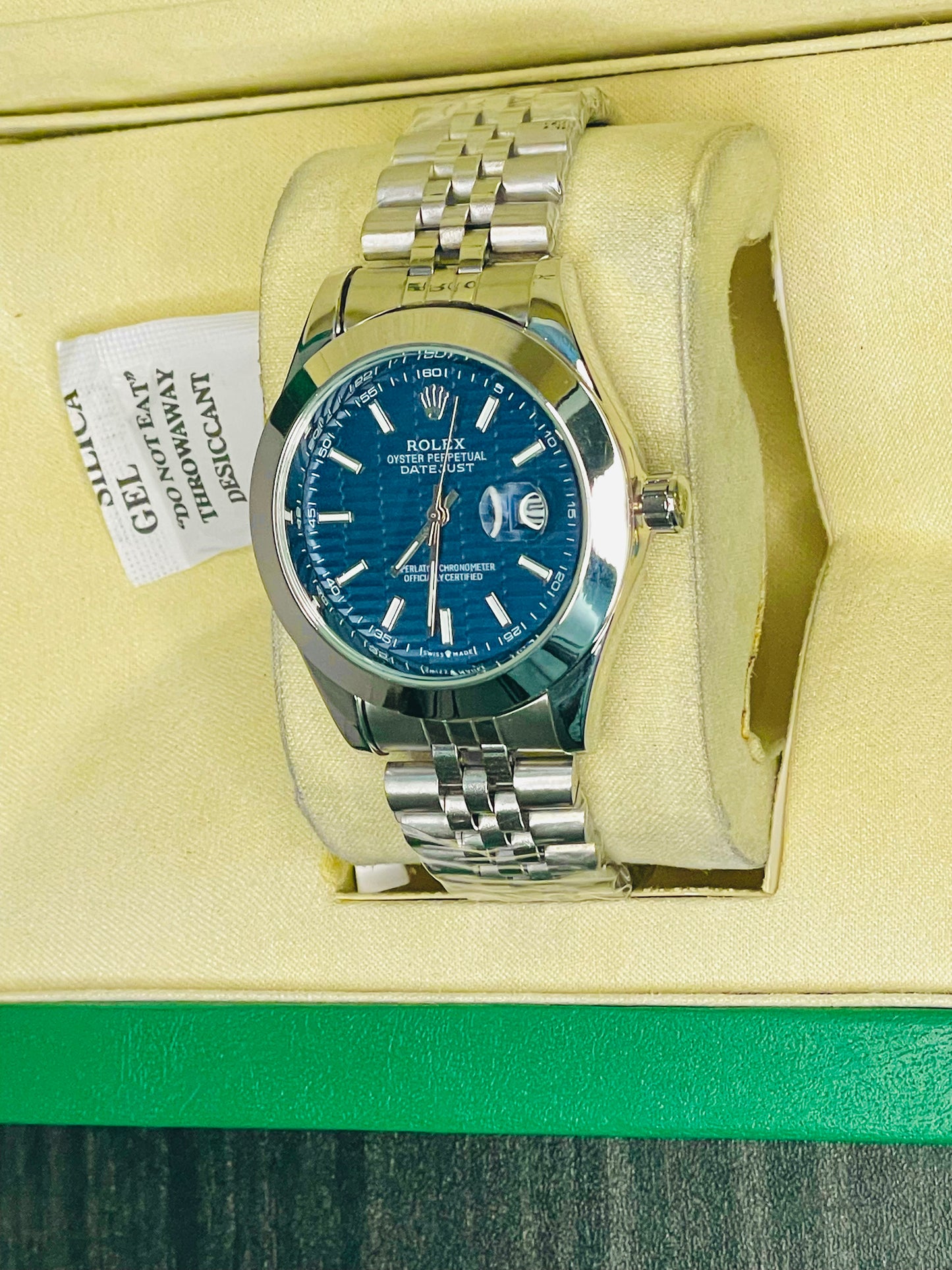 Elegant Silver Tone Watch + Box