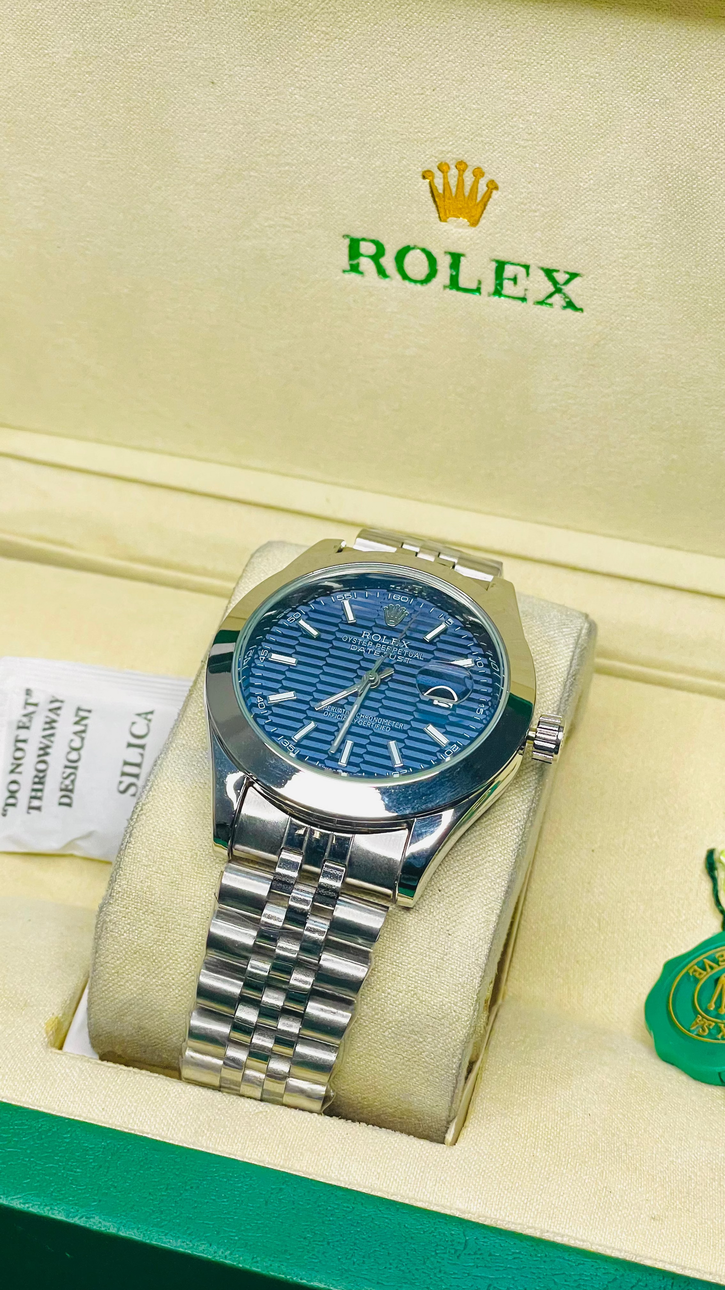 Elegant Silver Tone Watch + Box