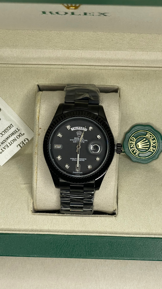 Premium Black Luxury Watch – 43mm, Mechanical Chronograph + Original Rolex Box