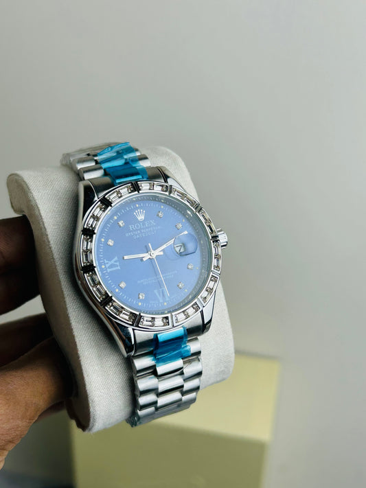 Gold Color Luxury Watch with Stone Dial & Original Box