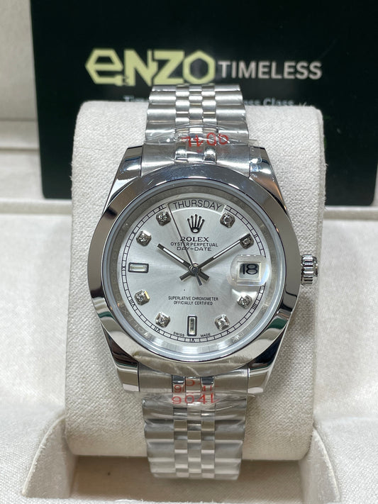 Luxury Silver Day-Date Watch – Diamond Dial Edition