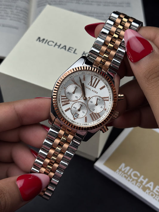 Michael Kors Silver & Rose Gold Chronograph
