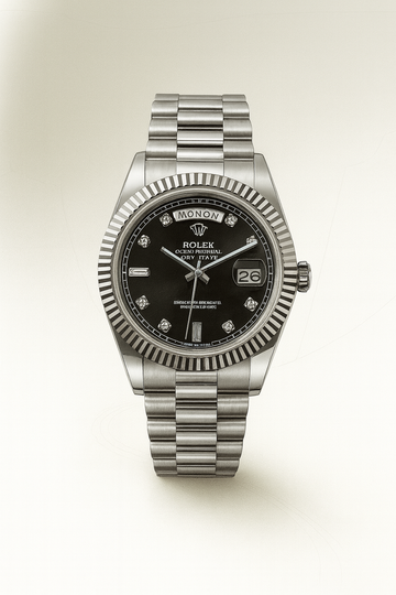 Blue Dial Luxury Watch with Silver Chain & Original Rolex Box