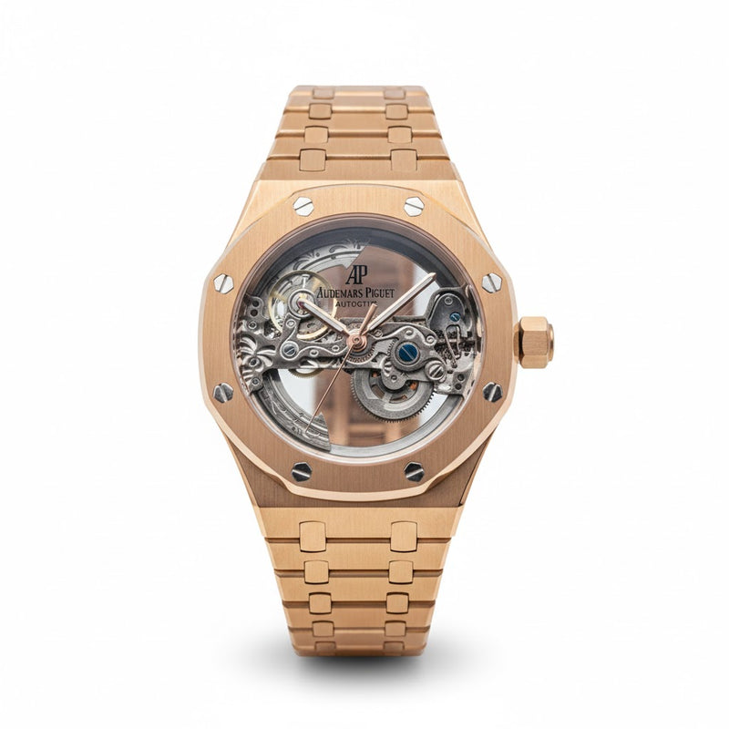 TheRoyal Skeleton Openworked Automatic Watch (Rose Gold And Silver Colour )