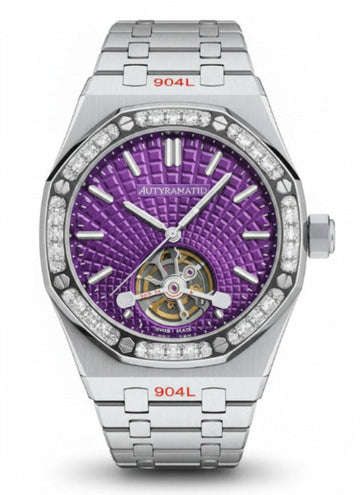 Royal Oak Selfwinding Flying Tourbillon with a "Plum" (Purple) Dial and a Baguette Diamond-set Bezel