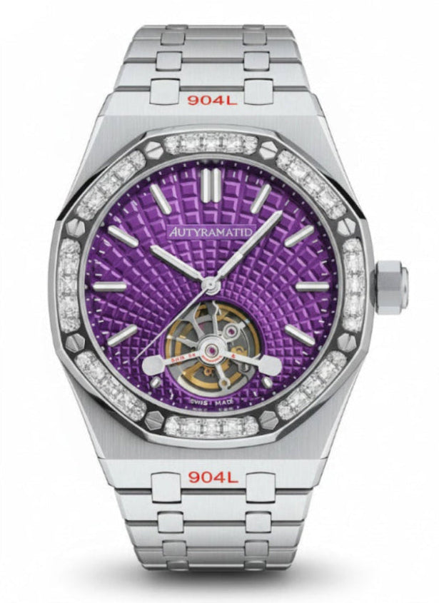 Royal Oak Selfwinding Flying Tourbillon with a "Plum" (Purple) Dial and a Baguette Diamond-set Bezel
